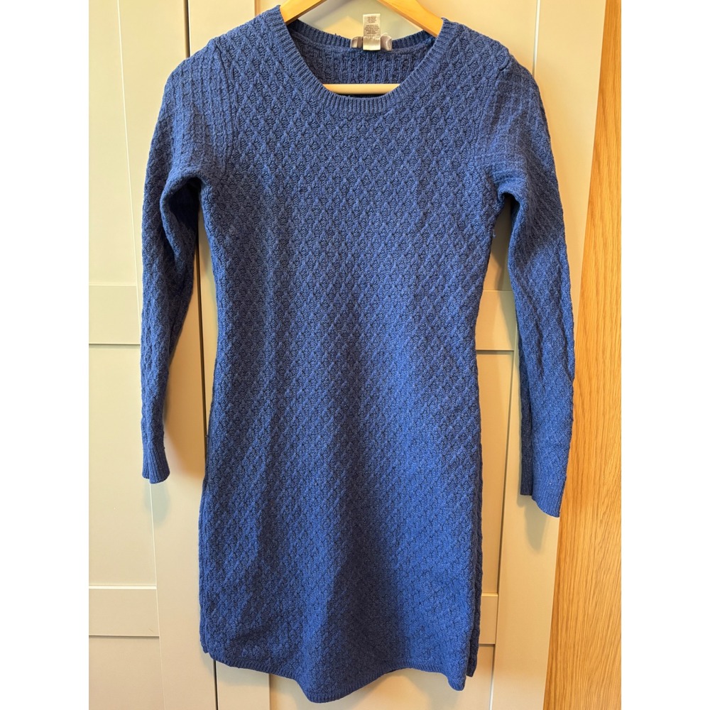 LOFT Outlet Women Royal Blue Diamond Textured Knit Long Sleeve Sweater Dress XS